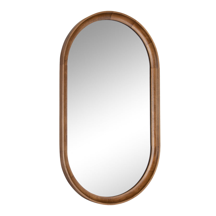 Hatherleigh capsule wall mirror with a wood frame, front view