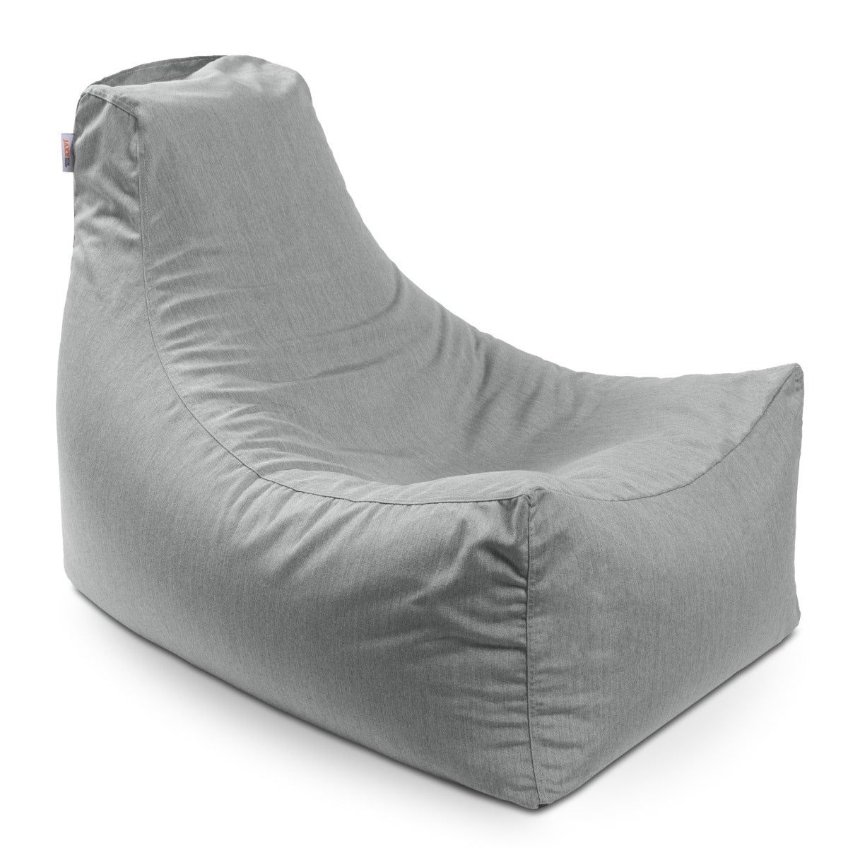 Beige wedge-shaped bean bag chair on a white background