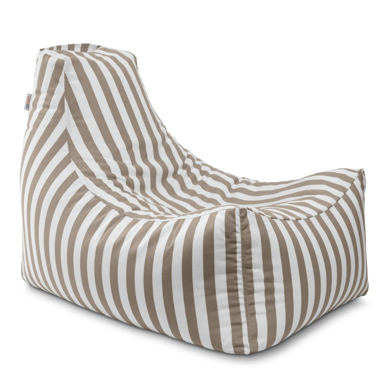 Bean bag chair with brown and white striped pattern on a white background
