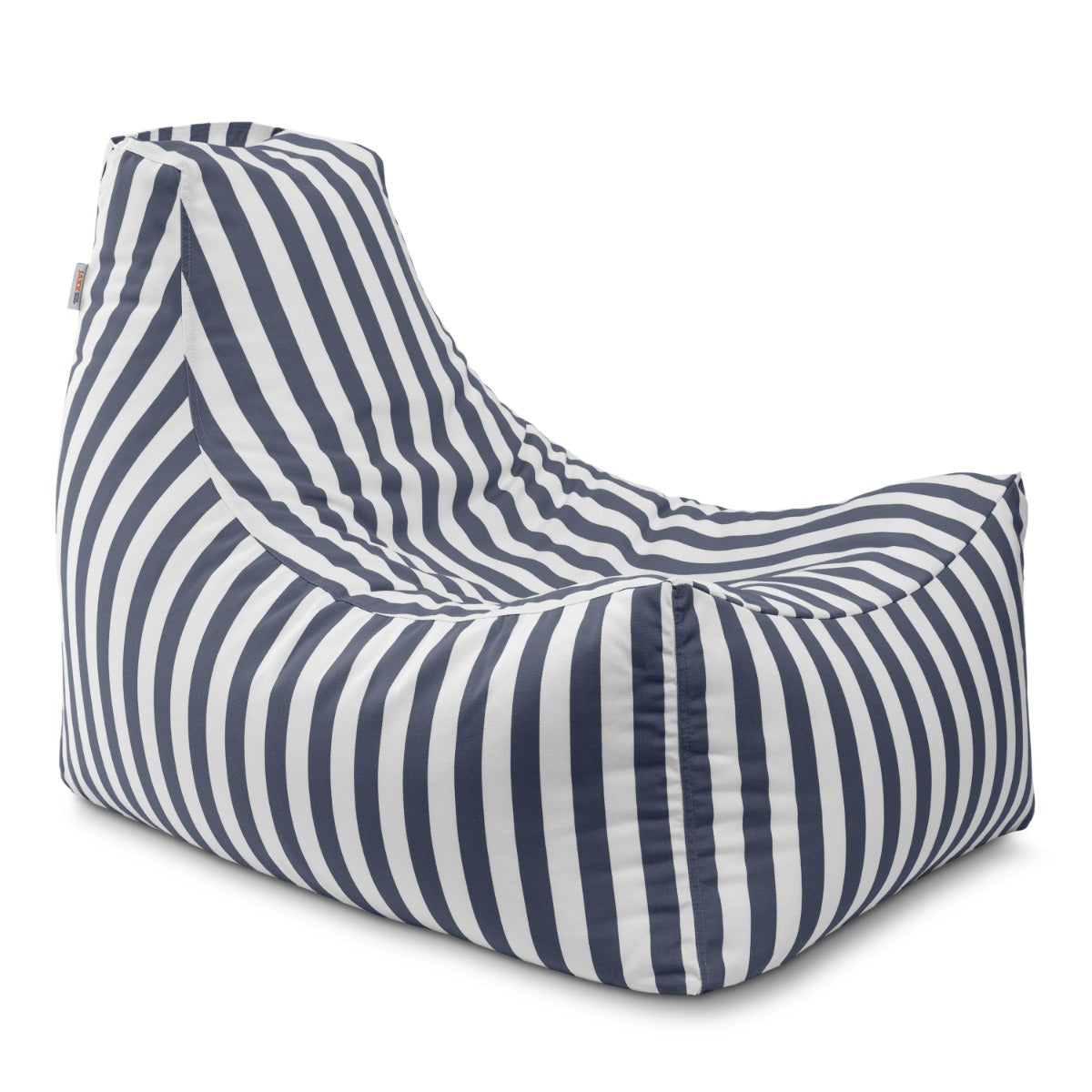 Black and white striped bean bag chair on a white background
