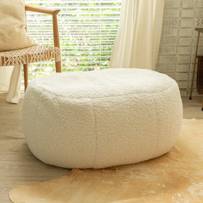 Ellis Ottoman large in white sherpa in sunroom