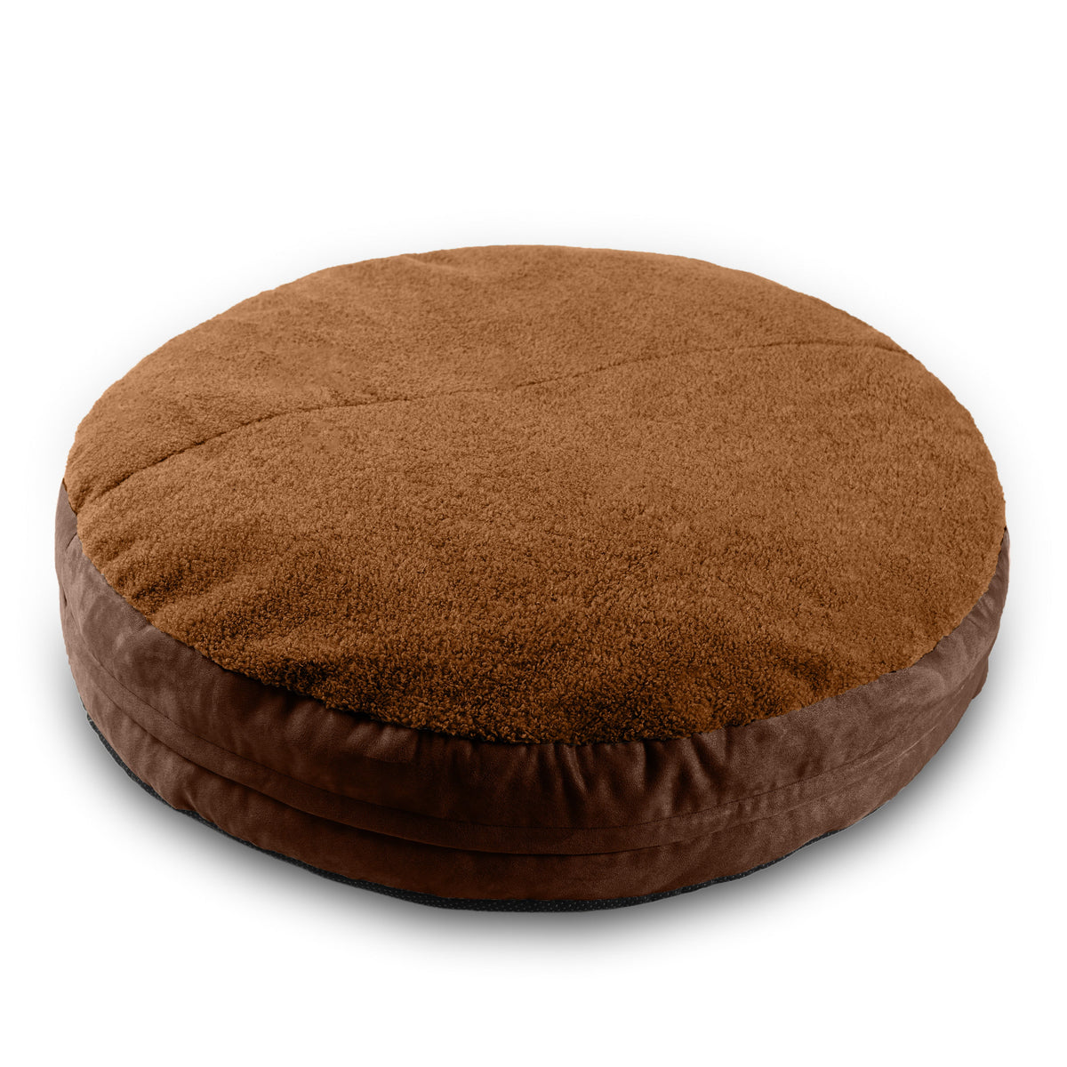 Brown round pet bed on a white background