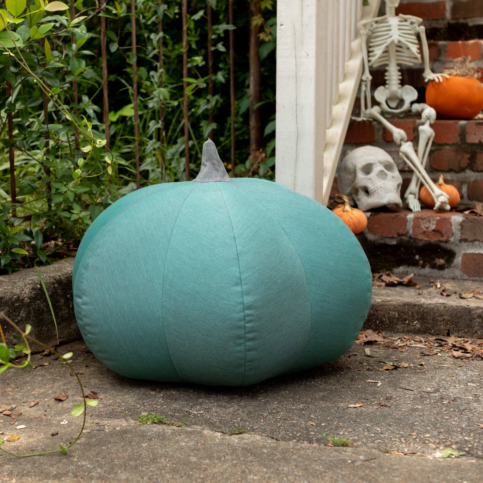 Pumpkin Pouf in Breeze Sunbrella