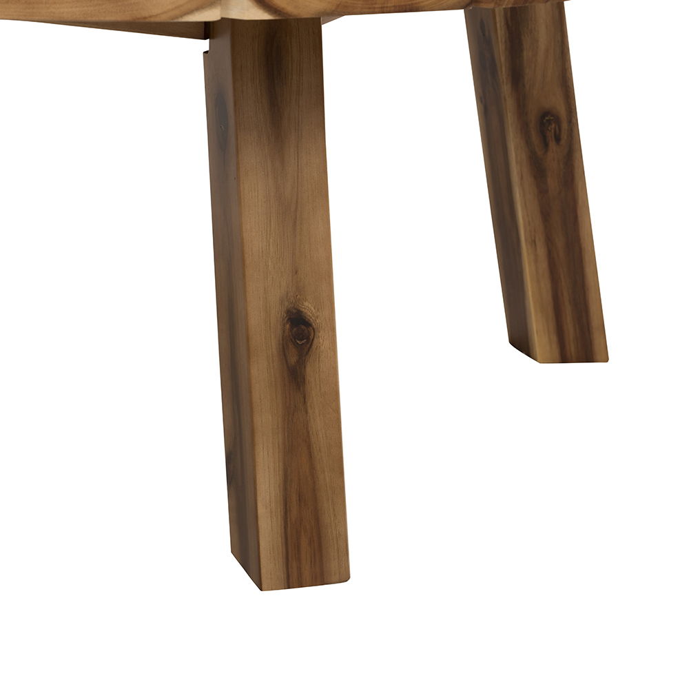 Acacia wood table leg, close-up