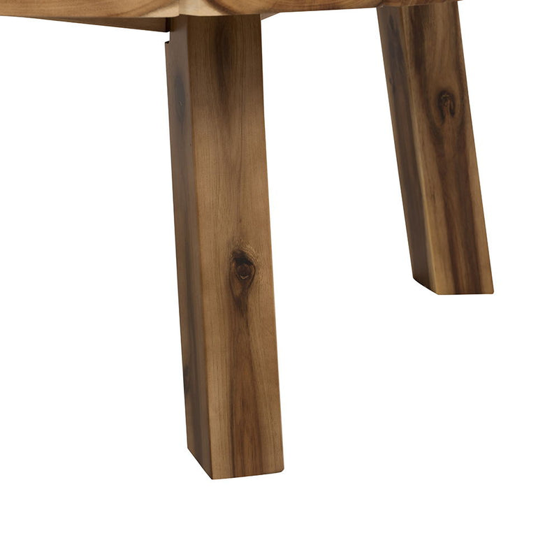 Acacia wood table leg, close-up