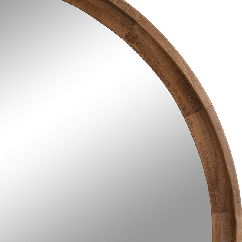 Close-up of the rounded wood frame