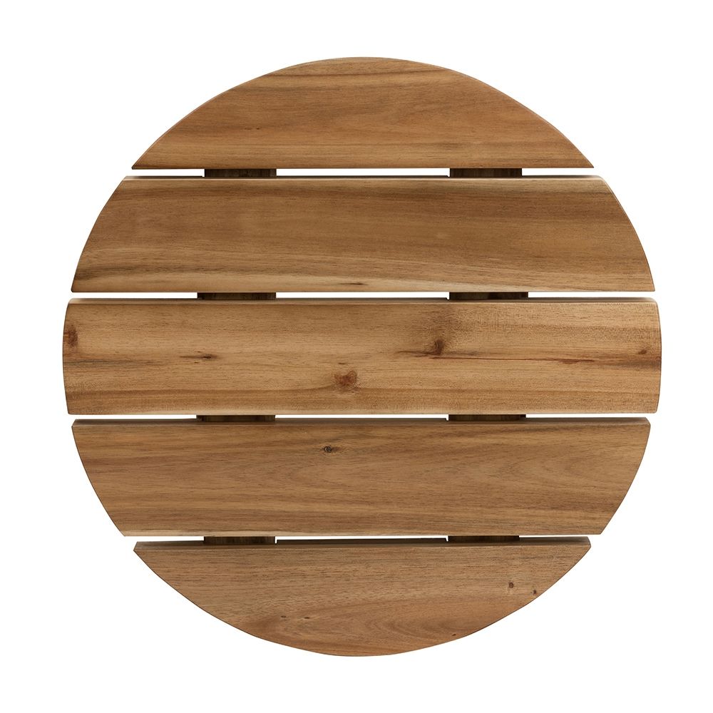 Slatted round acacia tabletop, top view
