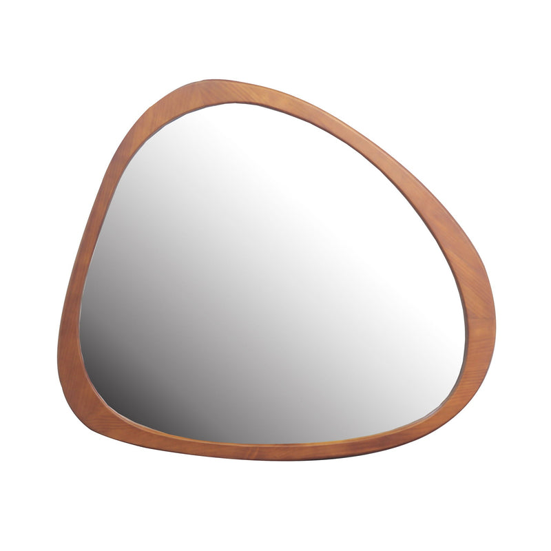 Asymmetrical wood wall mirror, front view