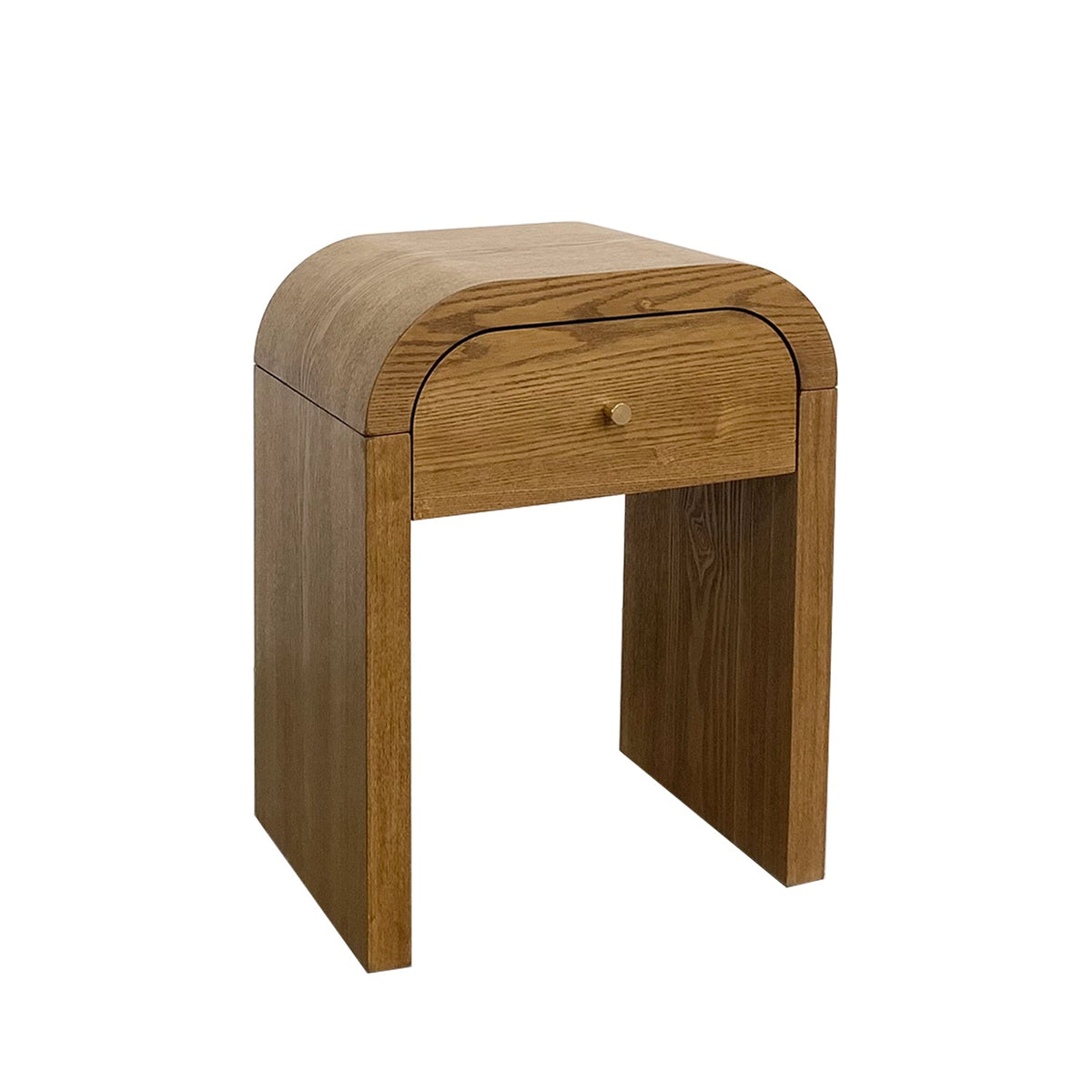 Curved Side Table with Drawer, angled view