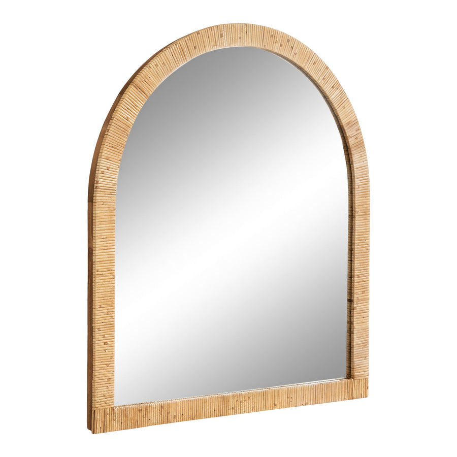 Rahfy arched wall mirror with natural rattan frame
