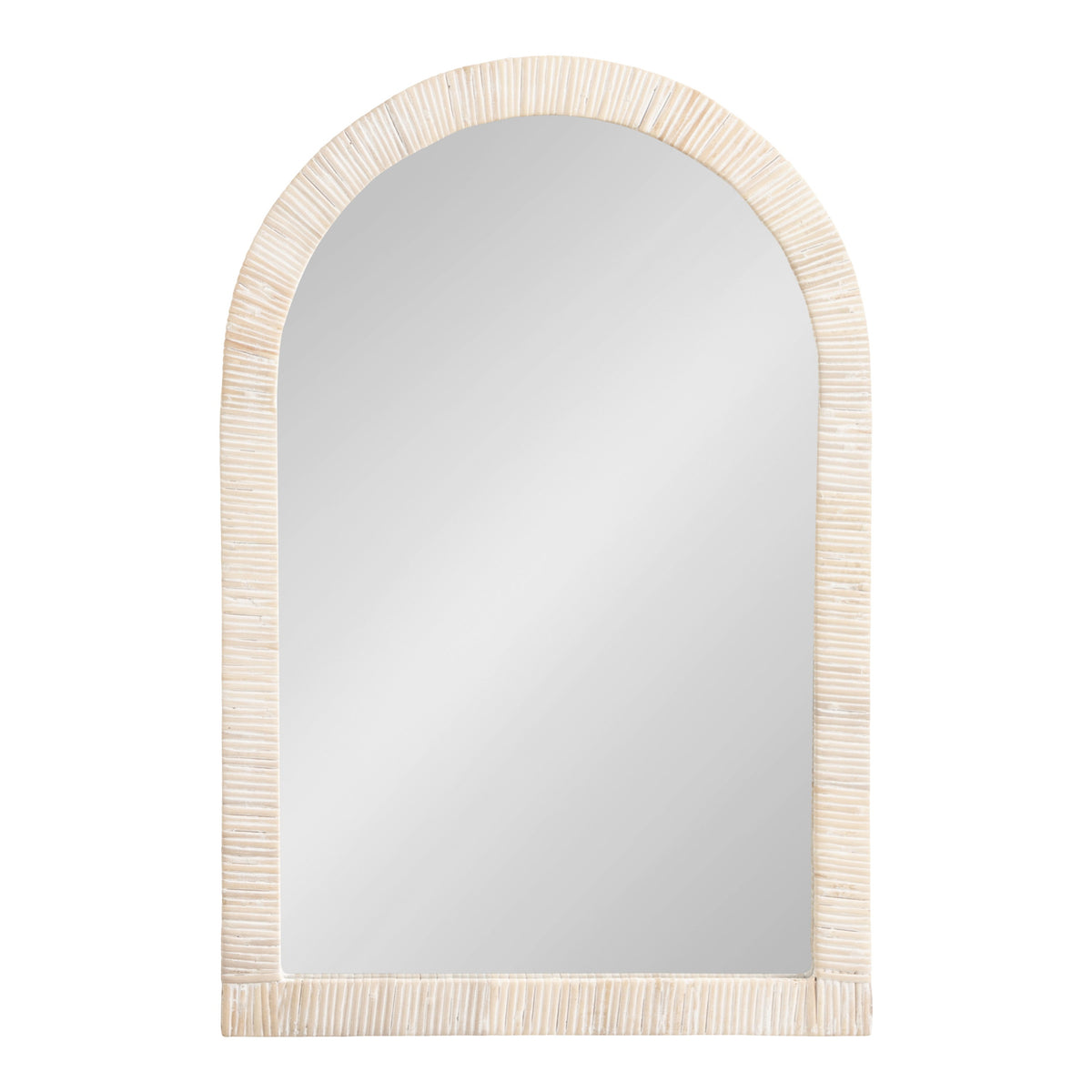 White rattan arch mirror, angled view
