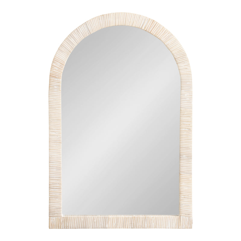 White rattan arch mirror, angled view