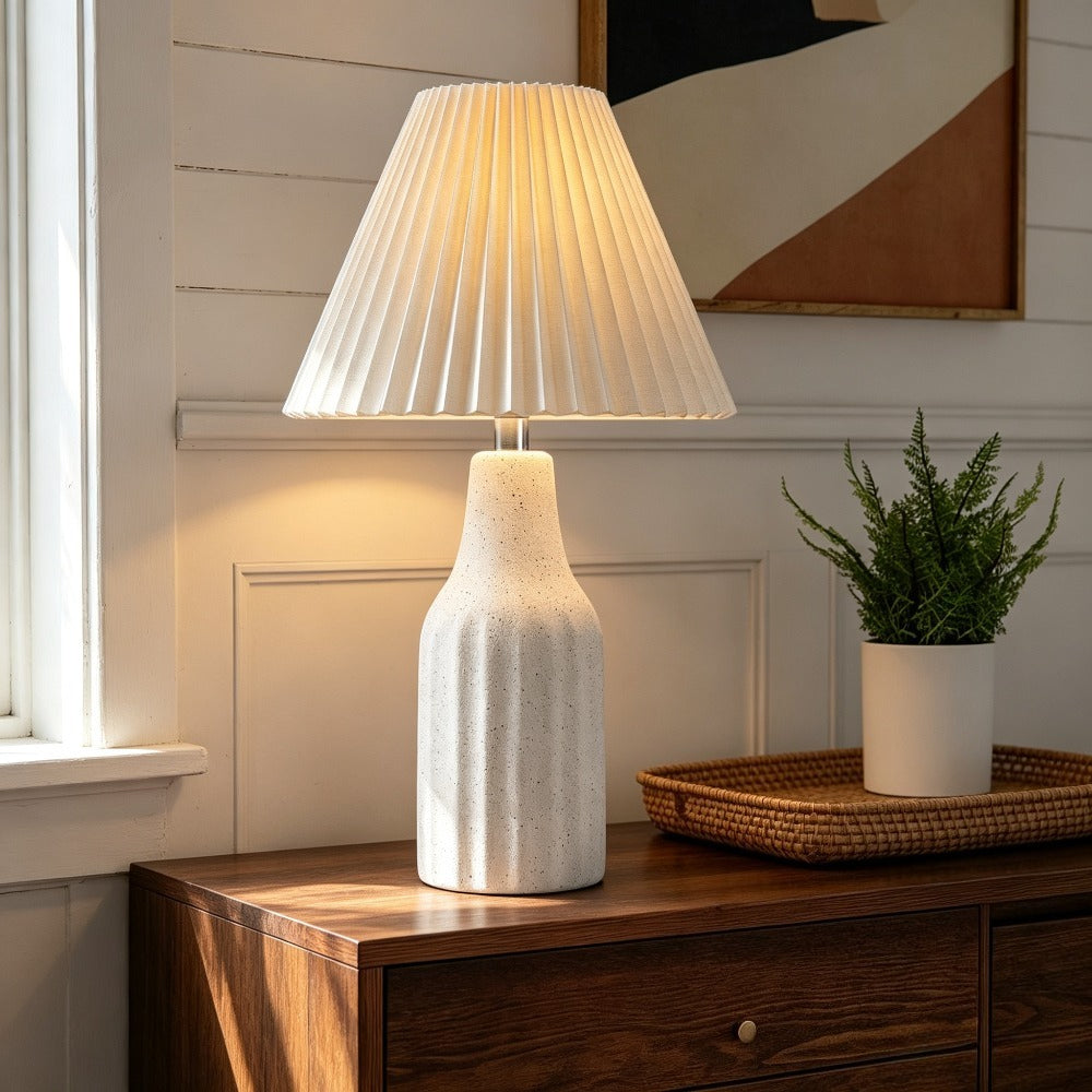 Pleated Shade Ceramic Lamp on a dresser