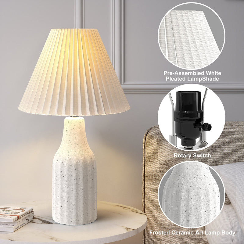 Pleated Shade Ceramic Lamp details: shade, switch and ceramic base