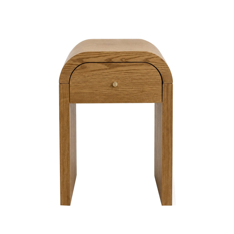 Curved Side Table with Drawer, front view
