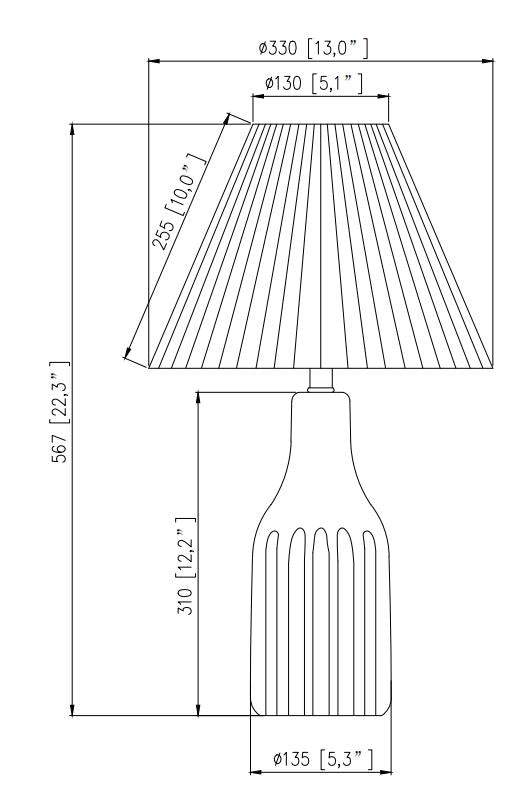 Pleated Shade Ceramic Lamp dimensions