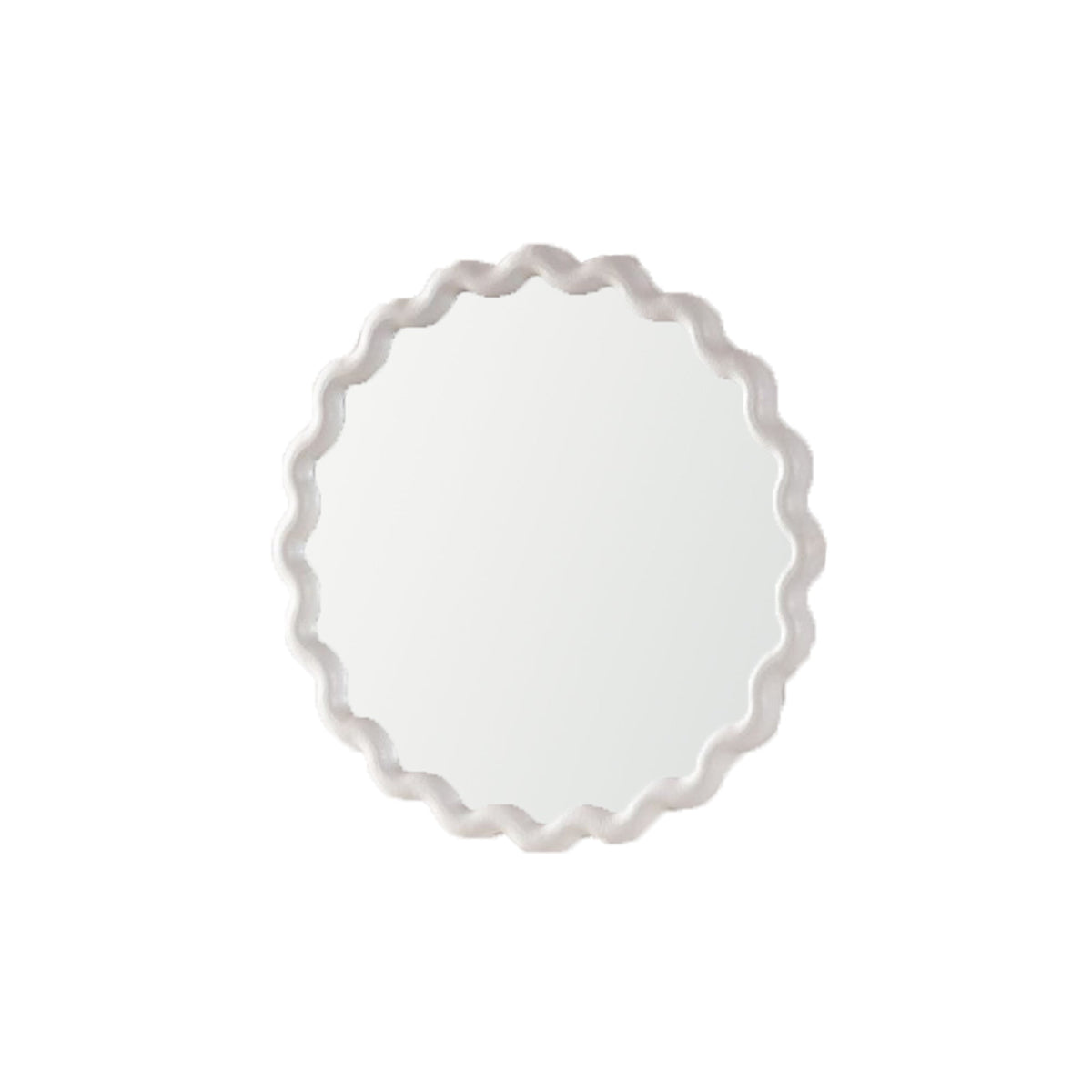 White scalloped round wall mirror, front view