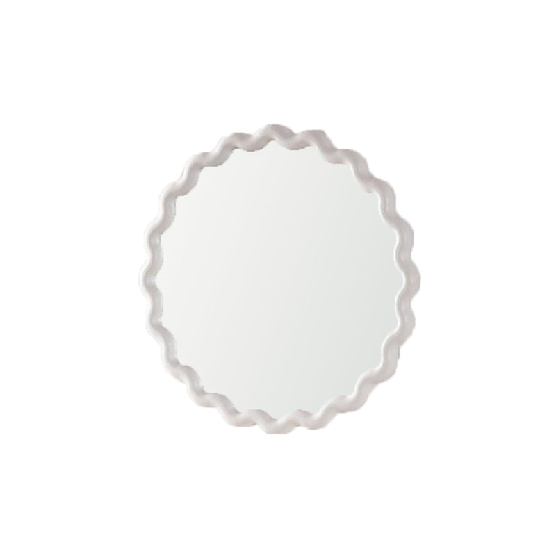 White scalloped round wall mirror, front view