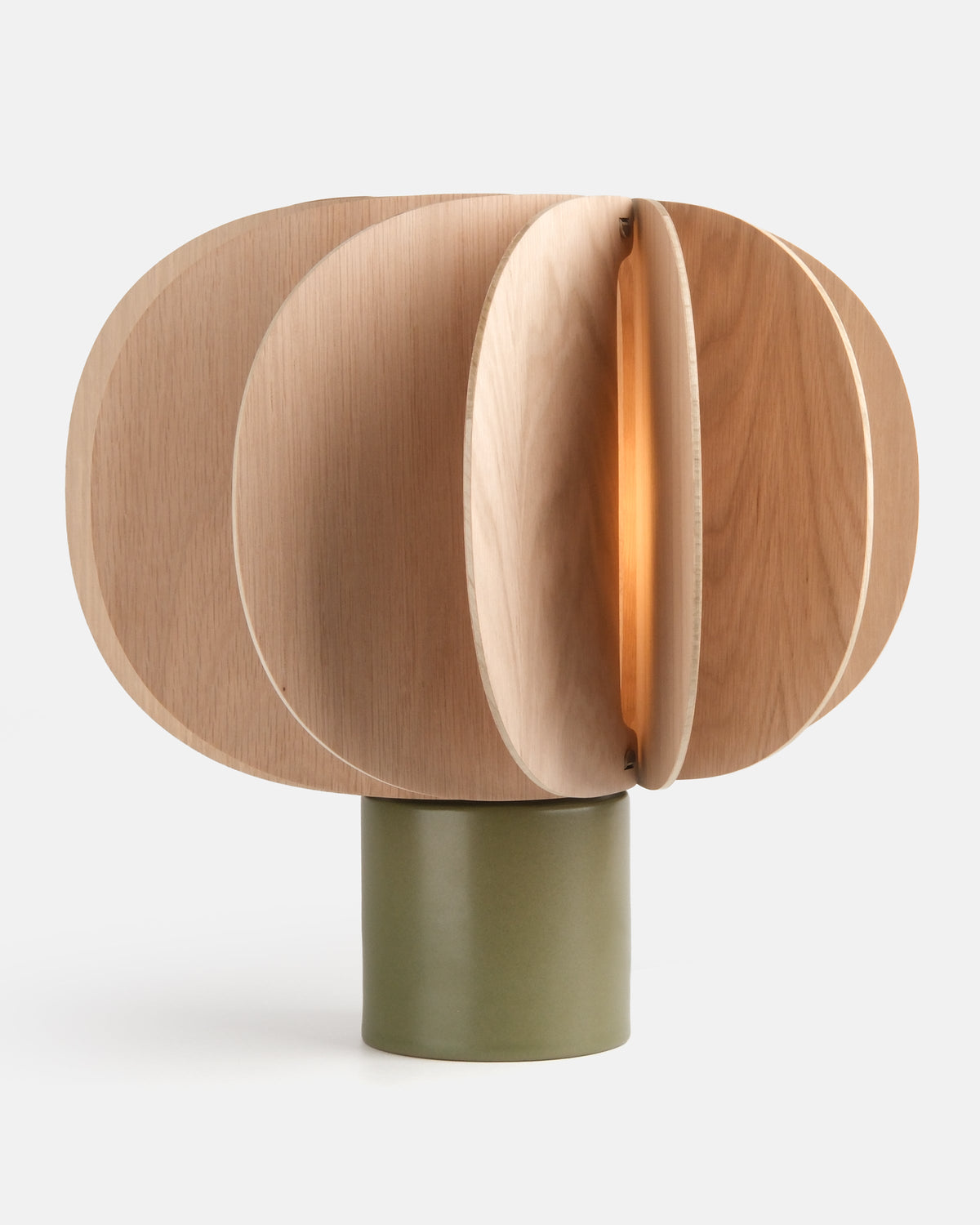Fin Table Lamp in Moss with an oak base