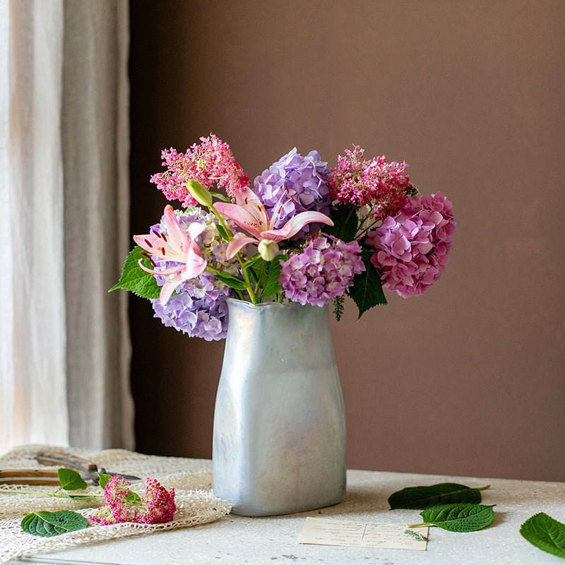 Gradient Art Vase with hydrangeas and lilies