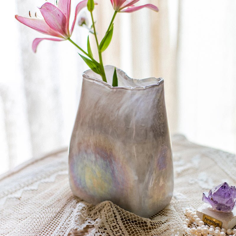 Gradient Art Vase with a pink lily stem
