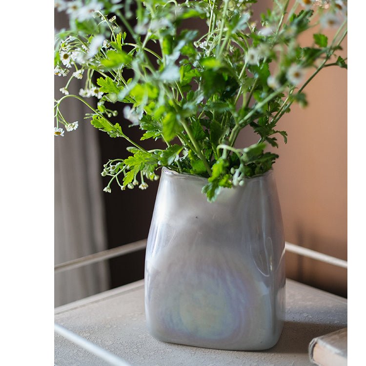 Gradient Art Vase with greenery, side view