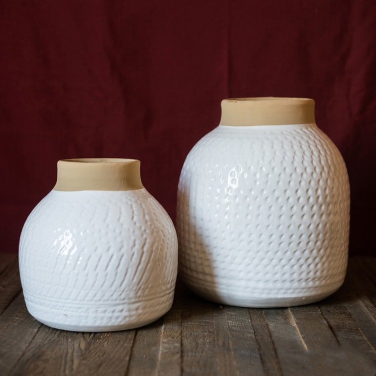 White Glazed Ceramic Vase in small and large