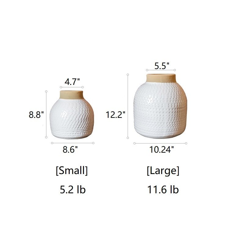 White Glazed Ceramic Vase dimensions, small and large