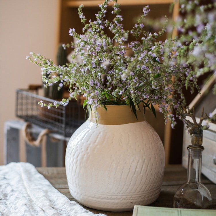 White Glazed Ceramic Vase with wildflowers