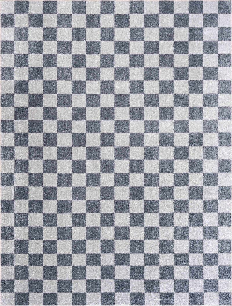 Alie gray checkered washable rug, full rug view