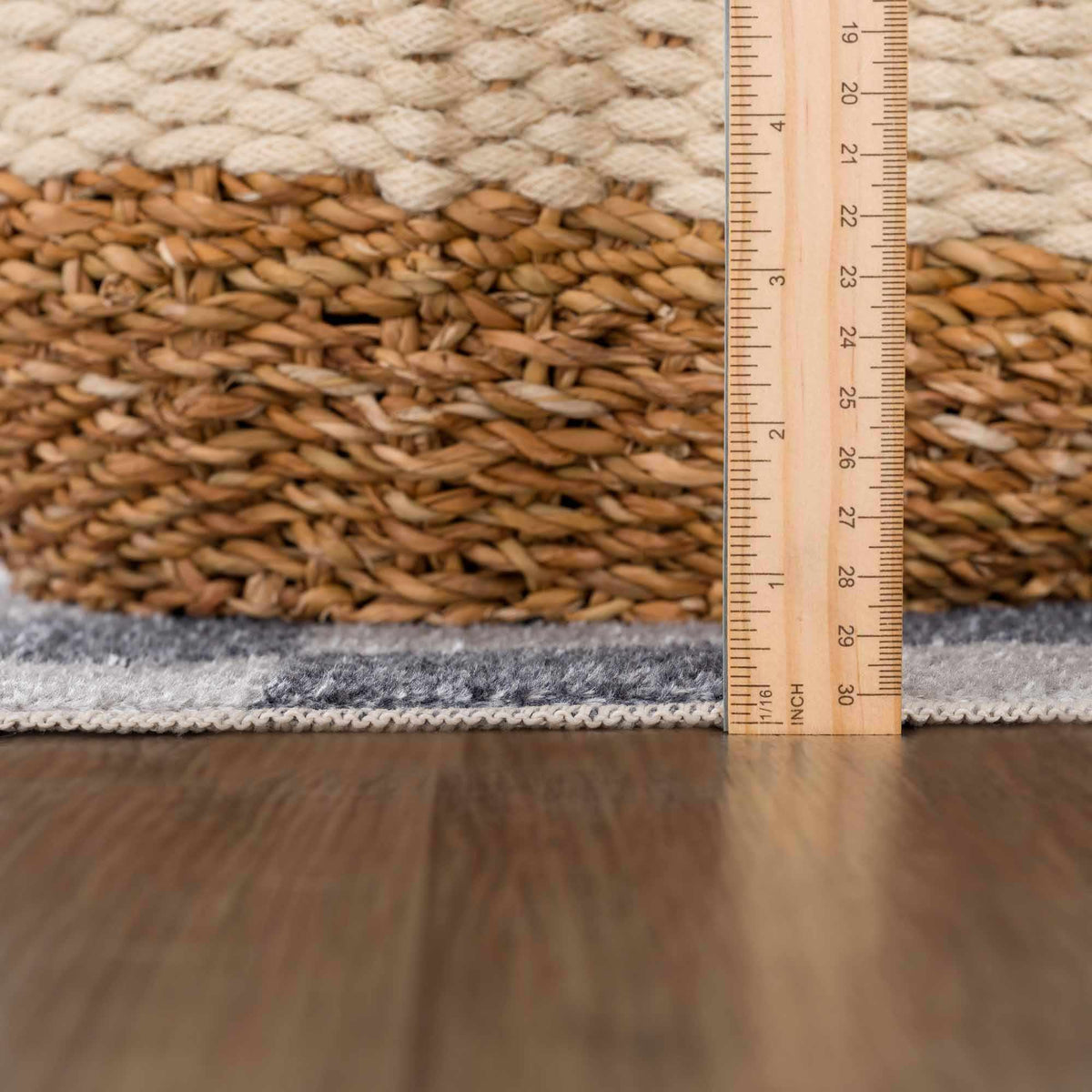 Alie rug pile height measured with a ruler