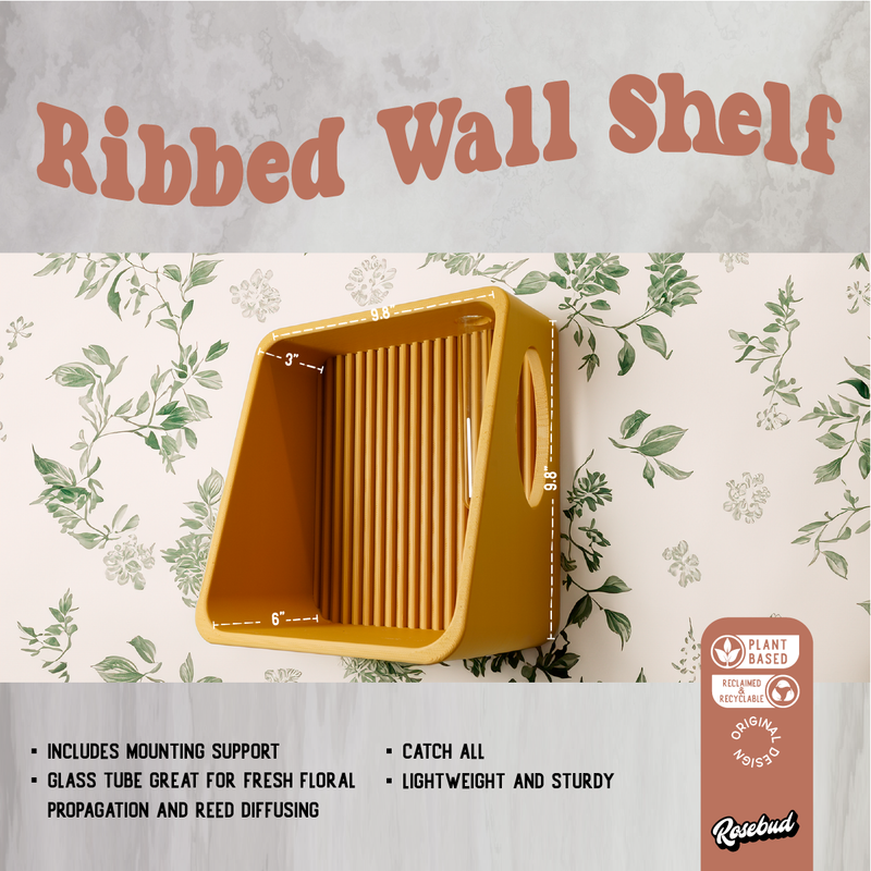 Ribbed Wall Shelf in mustard, dimensions 9.8 x 9.8 inches
