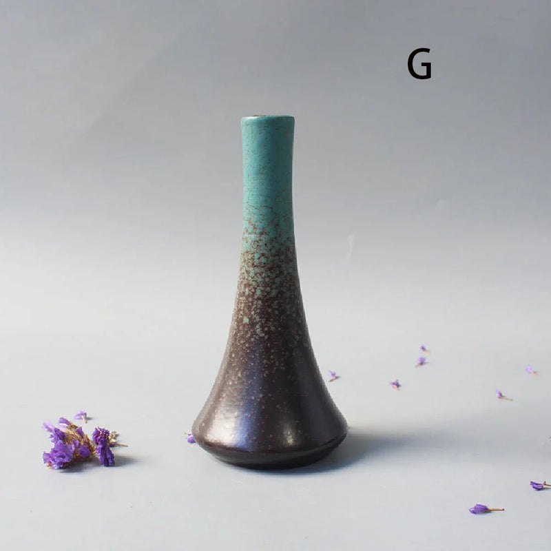 Wabi-Sabi Ceramic Bud Vase, teal glaze shape G