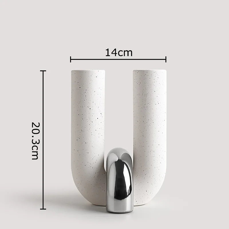 U-Shaped Ceramic Vase in white, 14 x 20.3 cm