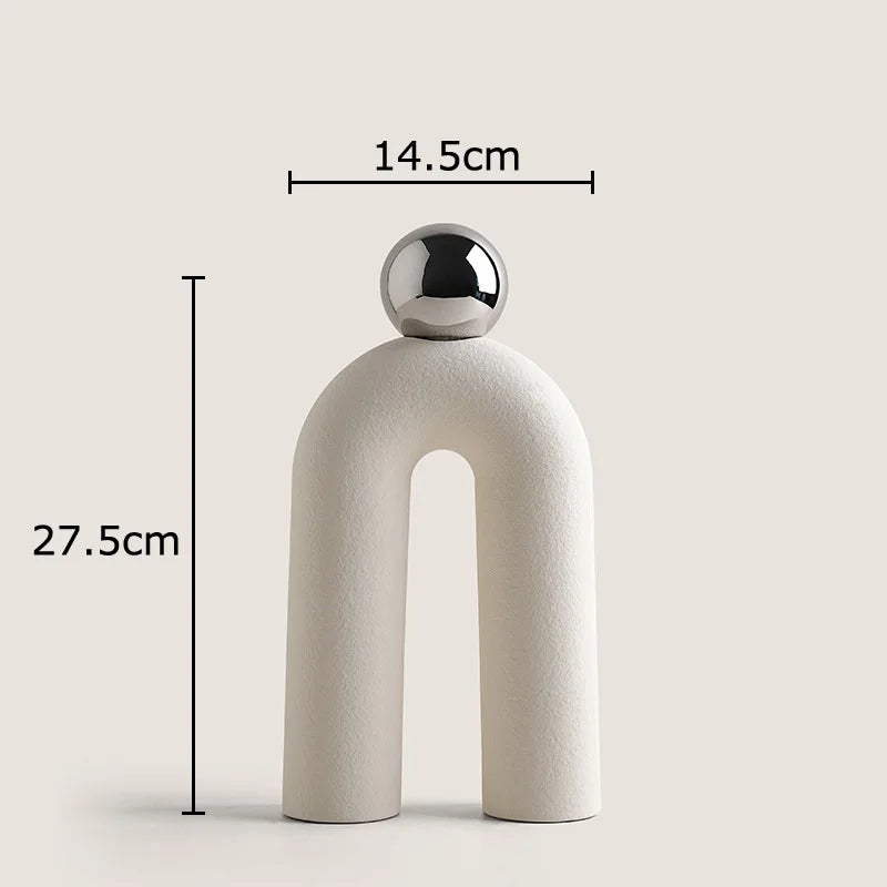 U-Shaped Ceramic Vase, white arch style, 14.5 x 27.5 cm