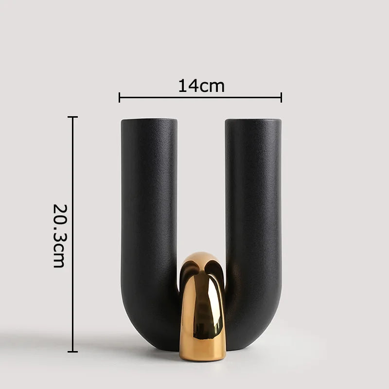 U-Shaped Ceramic Vase in black, 14 x 20.3 cm