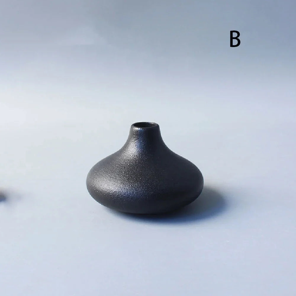 Wabi-Sabi Ceramic Bud Vase, matte black shape B