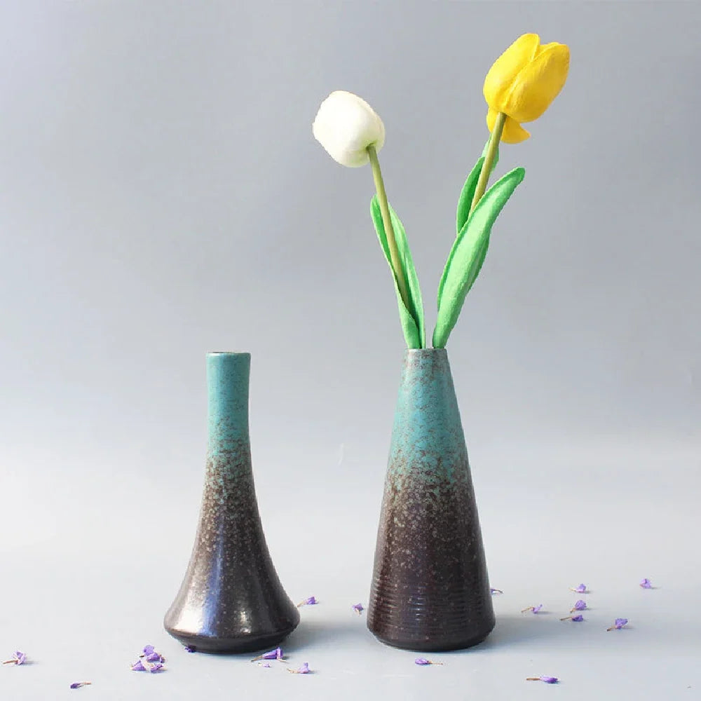 Wabi-Sabi Ceramic Bud Vase, teal glaze vases with tulips