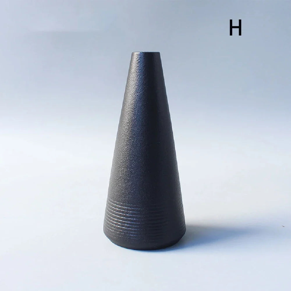 Wabi-Sabi Ceramic Bud Vase, matte black shape H
