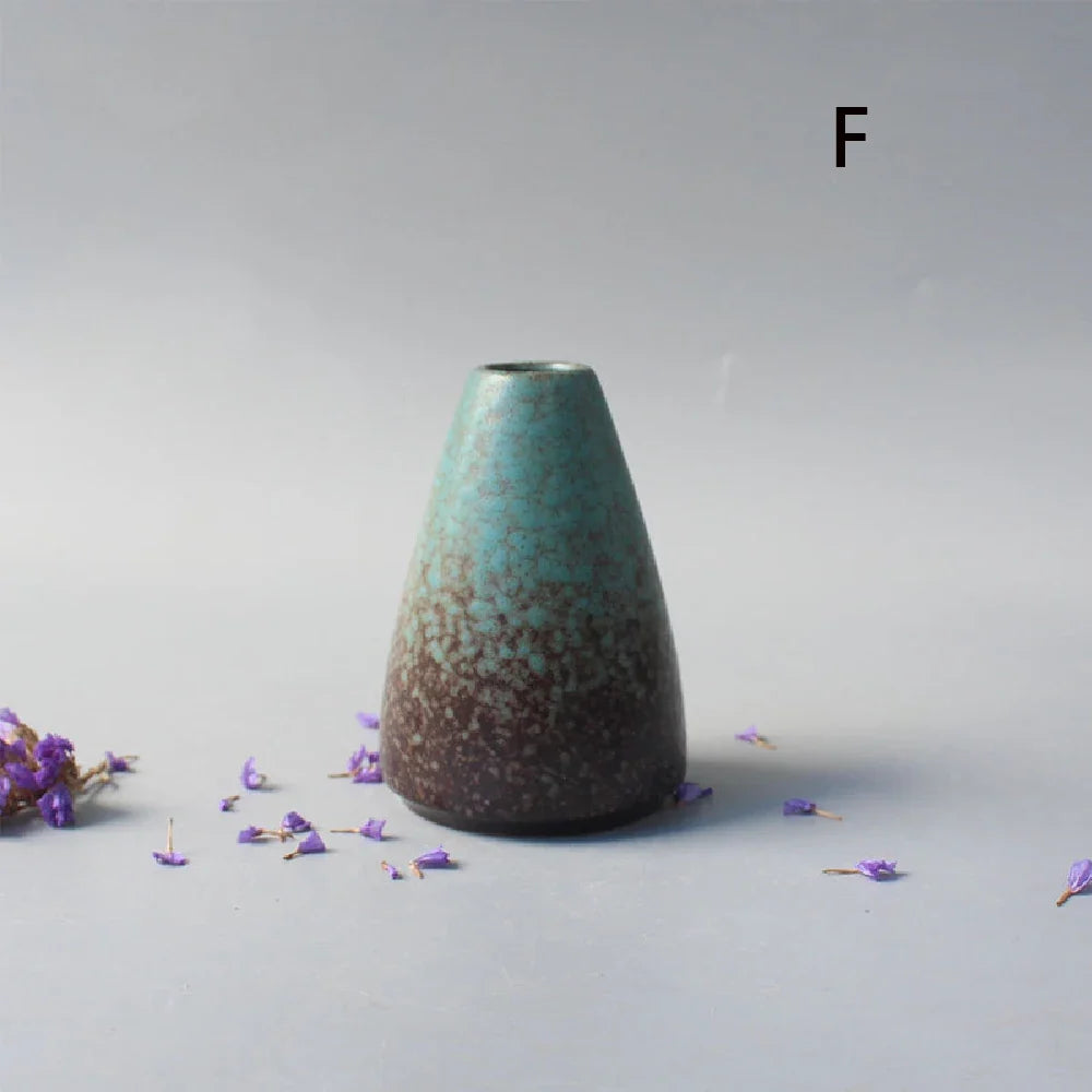 Wabi-Sabi Ceramic Bud Vase, teal glaze shape F