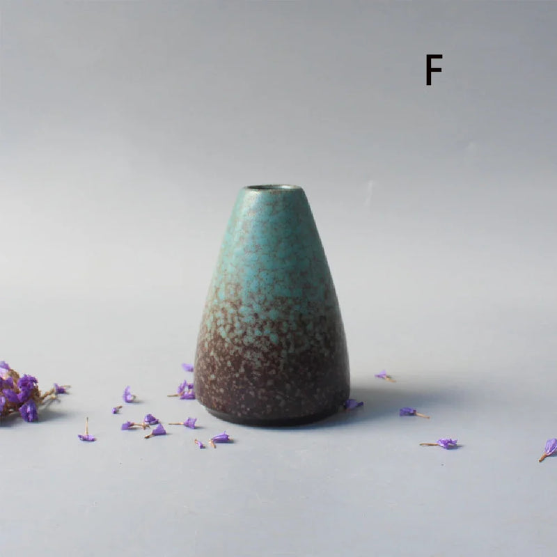 Wabi-Sabi Ceramic Bud Vase, teal glaze shape F