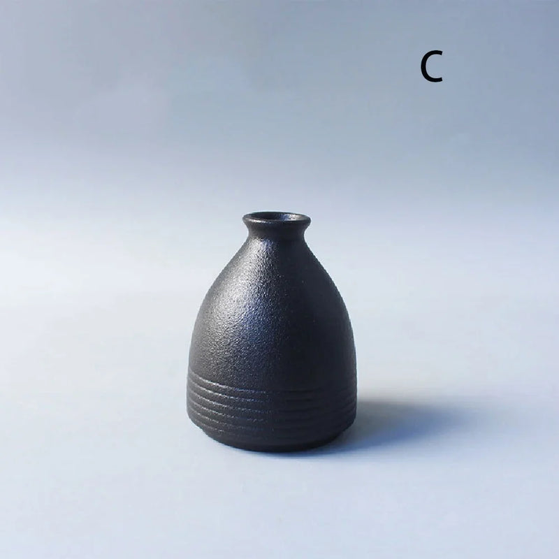 Wabi-Sabi Ceramic Bud Vase, matte black shape C