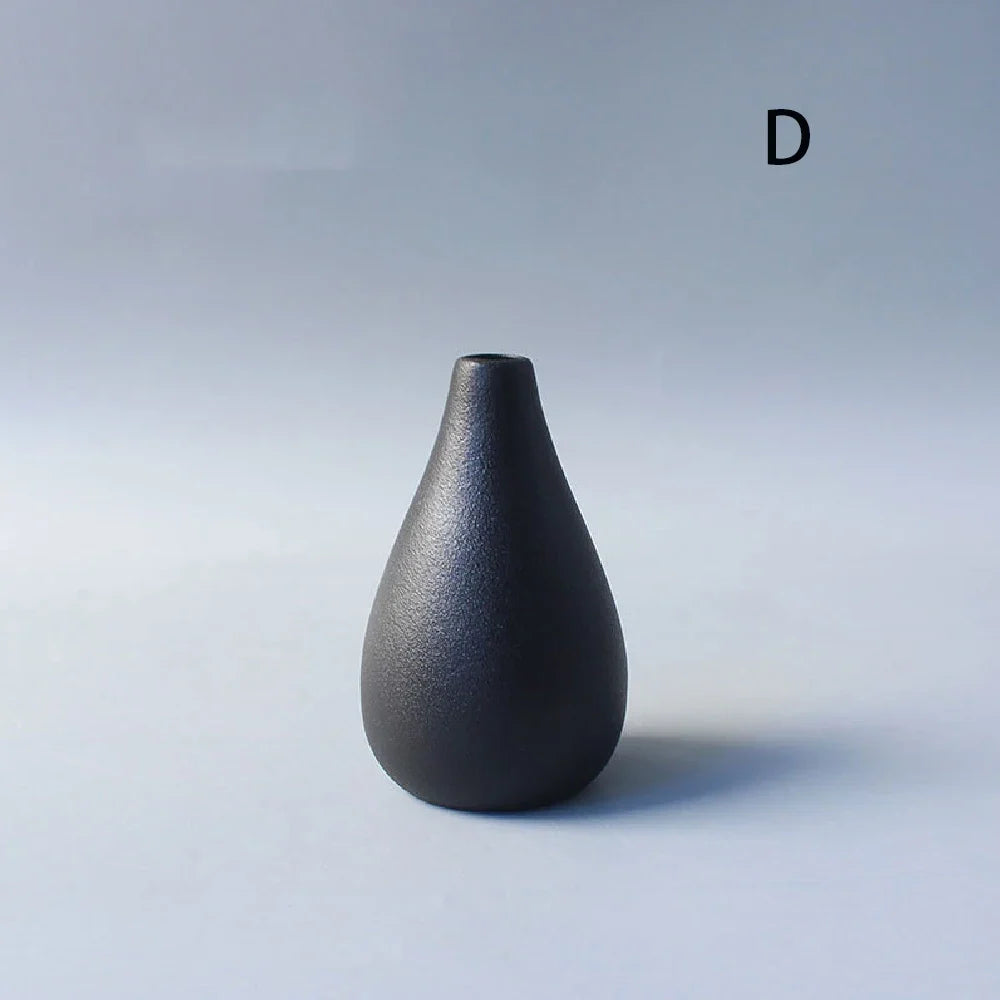 Wabi-Sabi Ceramic Bud Vase, matte black shape D