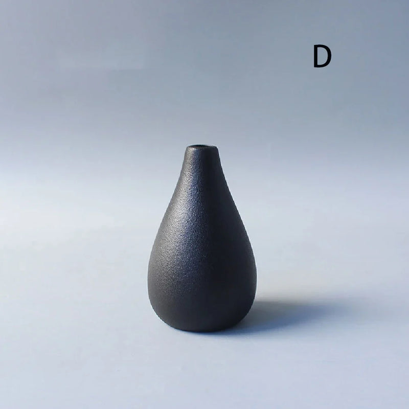 Wabi-Sabi Ceramic Bud Vase, matte black shape D
