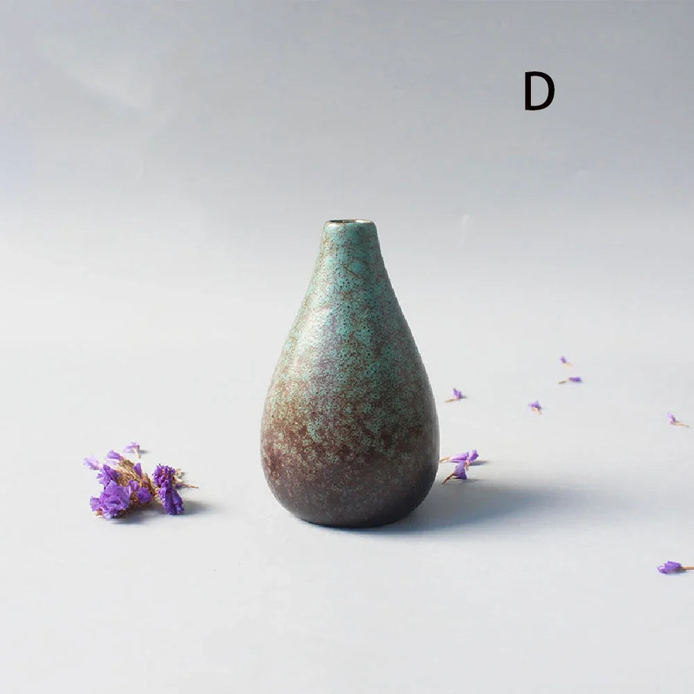 Wabi-Sabi Ceramic Bud Vase, teal glaze shape D