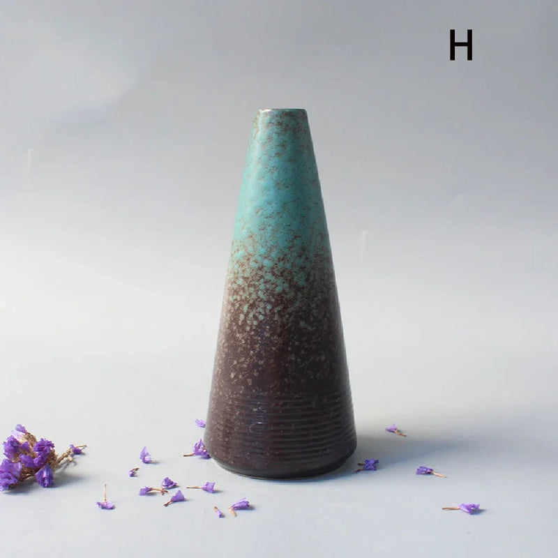 Wabi-Sabi Ceramic Bud Vase, teal glaze shape H