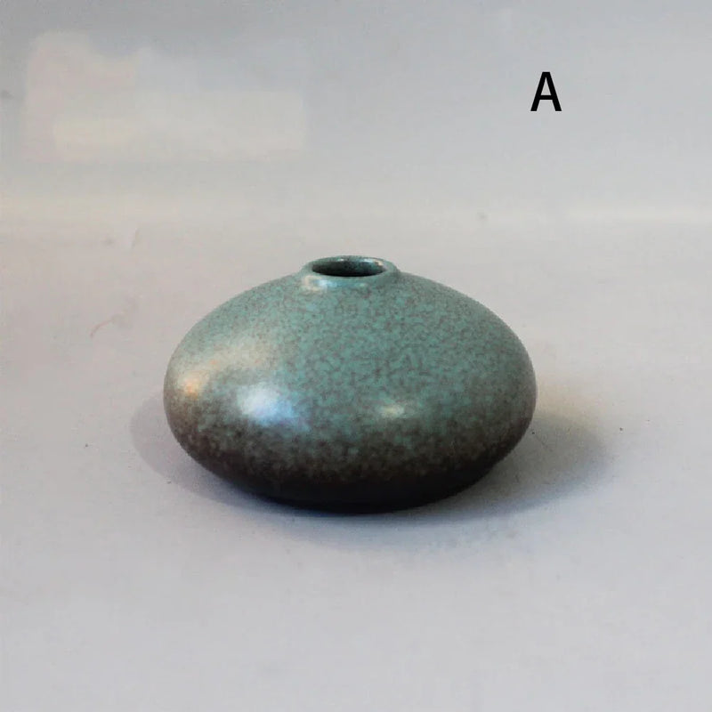Wabi-Sabi Ceramic Bud Vase, teal glaze shape A