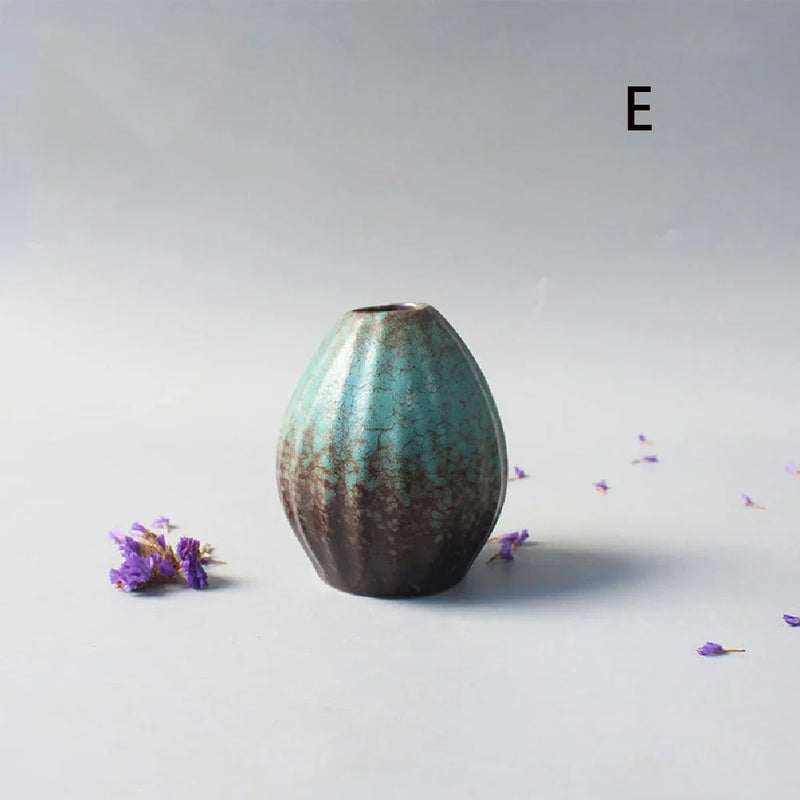 Wabi-Sabi Ceramic Bud Vase, teal glaze shape E