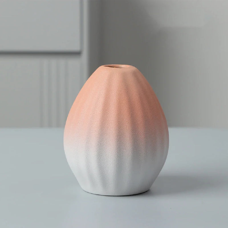 Wabi-Sabi Ceramic Bud Vase, blush ribbed shape