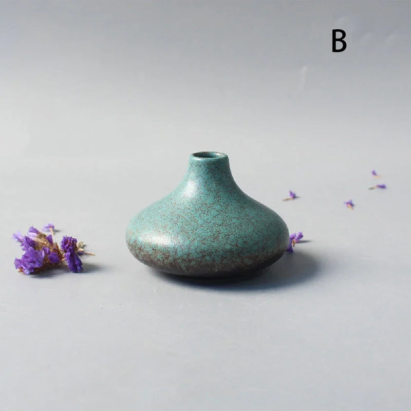 Wabi-Sabi Ceramic Bud Vase, teal glaze shape B